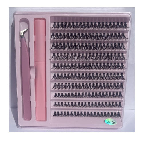 Fluffy D-Curl Individual Cluster DIY Volume Eyelash Extension Mixed Length (6-12mm) With Lash Bond and Tweezers #LC159